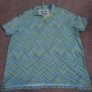 IBKUL Mens Polo Shirt 2XL Blue Teal Geometric Pattern UPF 50 Loud